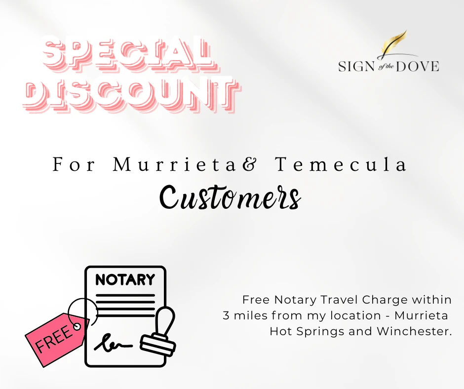 Free Notary Travel Charge for Murrieta and Temecula Residents and Businesses!